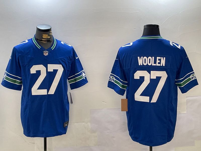 Men Seattle Seahawks #27 Woolen Blue Throwback three generations 2024 Nike Limited NFL Jersey style 1->seattle seahawks->NFL Jersey